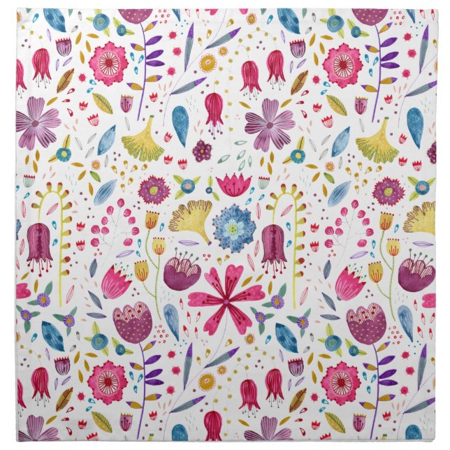 Watercolor Botanical Wildflower Hedgerow Painting Cloth Napkin (Front)