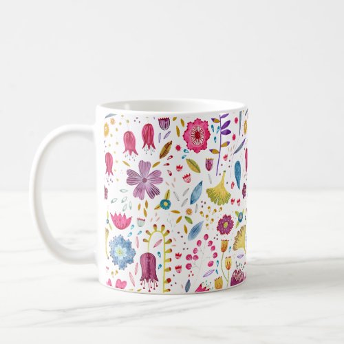Watercolor Botanical Wildflower Hedgerow Painting Coffee Mug