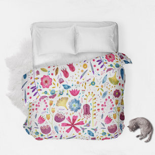 Watercolor Botanical Wildflower Hedgerow Painting Duvet Cover