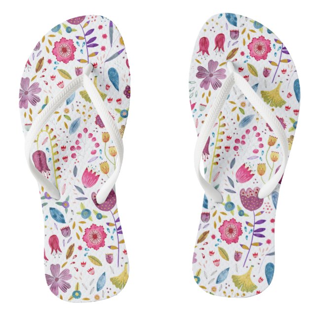 Watercolor Botanical Wildflower Hedgerow Painting Flip Flops (Footbed)