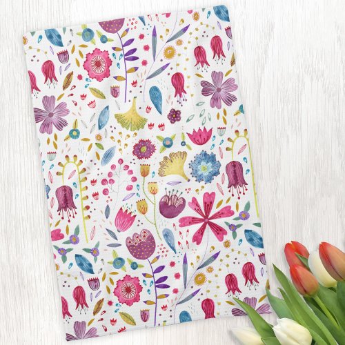 Watercolor Botanical Wildflower Hedgerow Painting Kitchen Towel
