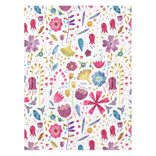 Watercolor Botanical Wildflower Hedgerow Painting Tablecloth