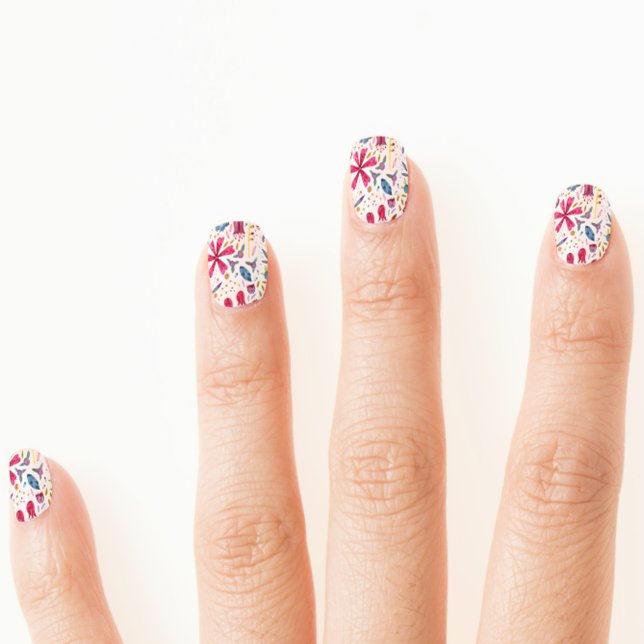 Watercolor Botanical Wildflower Minx Nail Art (Modern watercolor flower nail art)