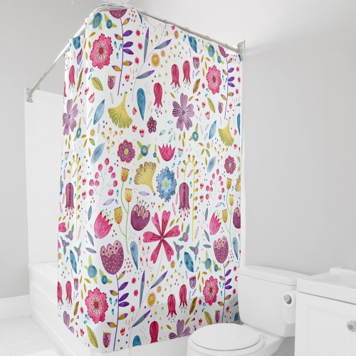 Watercolor Botanical Wildflower Painting Shower Curtain