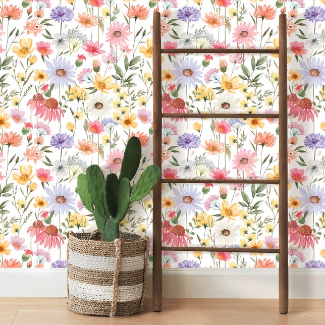 Watercolor Botanical Wildflowers Floral Meadow Wallpaper (Watercolor Botanical Wildflowers Floral Meadow Wallpaper)