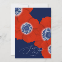 Watercolor Botanical Windflowers Navy Blue Wedding Save The Date