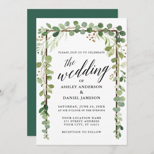 Watercolor Botanical Wood Calligraphy Wedding Invitation