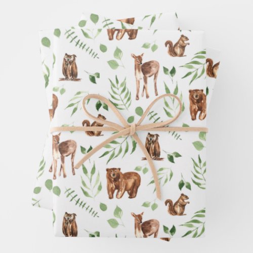 WATERCOLOR BOTANICAL WOODLAND CREATURES  WRAPPING PAPER SHEETS