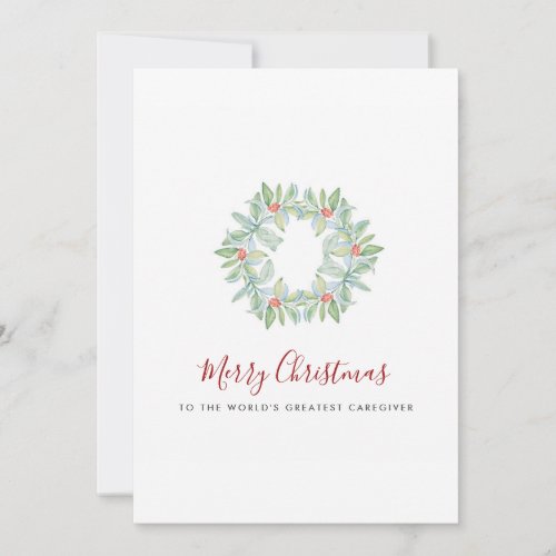 Watercolor Botanical Wreath and Berries Caregiver Holiday Card