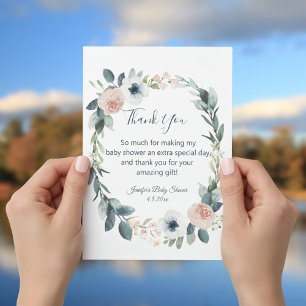 watercolor botanical wreath baby shower thank you note card