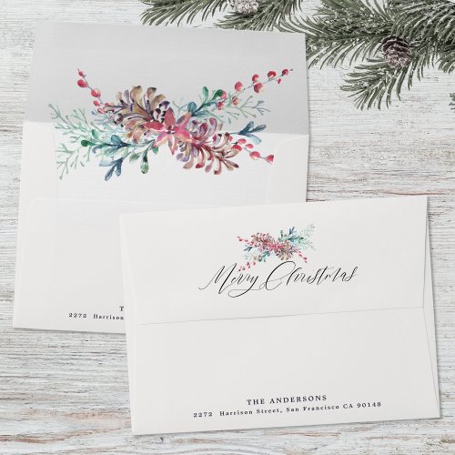 Watercolor Botanicals Address Merry Christmas  Envelope