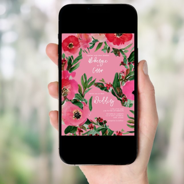 Watercolor Botanicals Anemone Pink Wedding Invitation (Front Digital)