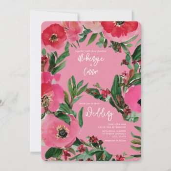 Watercolor Botanicals Anemone Pink Wedding Invitation by JillsPaperie at Zazzle