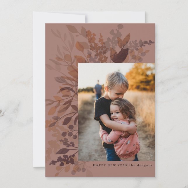 Watercolor Botanicals Flat New Years Card Purple (Front)