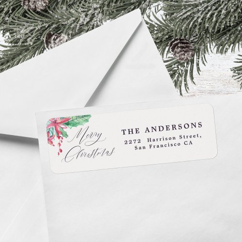 Watercolor Botanicals Merry Christmas Address Label