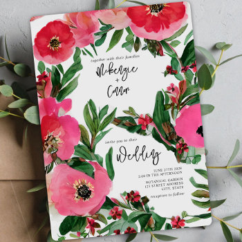 Watercolor Botanicals Pink Anemone Floral Wedding Invitation by JillsPaperie at Zazzle