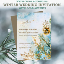 Watercolor Botanicals Winter Wedding Gold Accents
