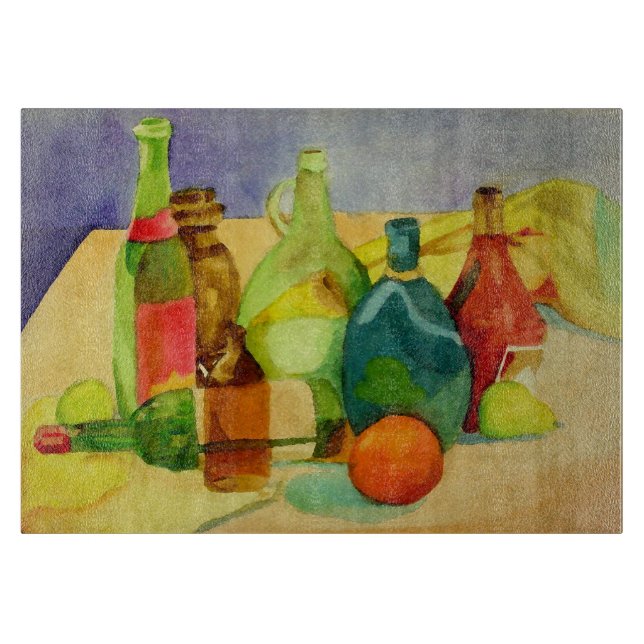 Watercolor Bottles Cutting Board (Front)