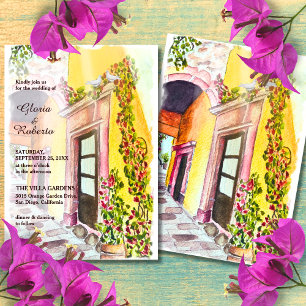 Watercolor Bougainvillea Old Mexico Wedding Invitation