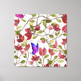 Watercolor Bougainvillea With Butterflies Canvas Print