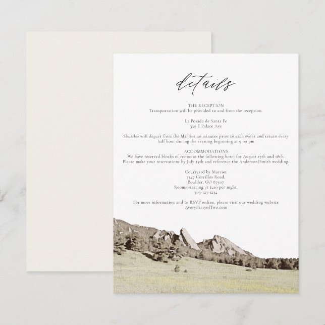 Watercolor Boulder Colorado Flatirons Details Card (Front/Back)