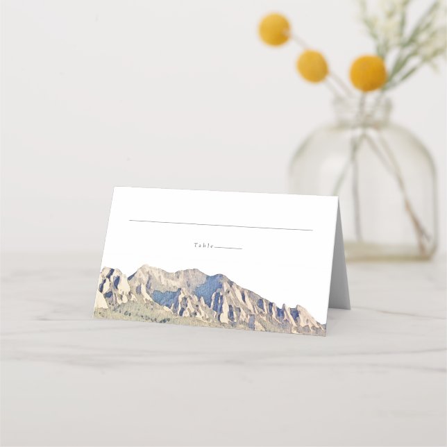 Watercolor Boulder Colorado Flatirons Name  Place Card (Front)