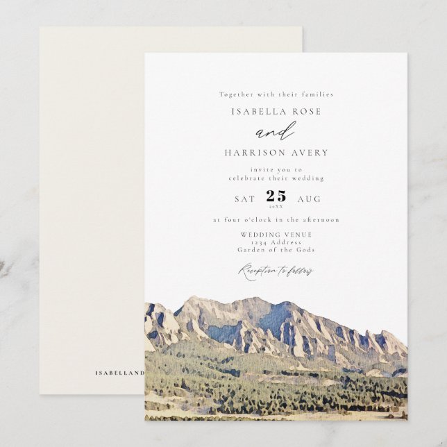 Watercolor Boulder Colorado Flatirons Wedding  Invitation (Front/Back)