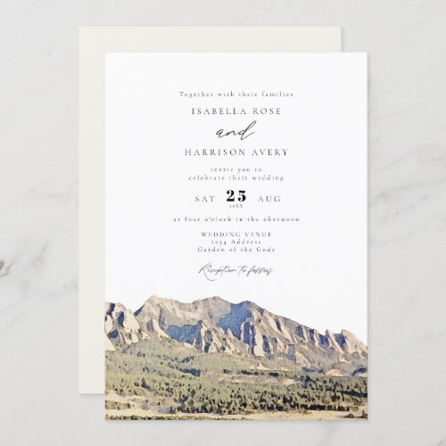 Watercolor Boulder Colorado Flatirons Wedding  Invitation