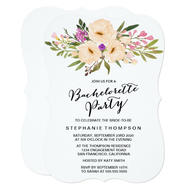 Watercolor Bouquet Anemones Bachelorette Party Invitation