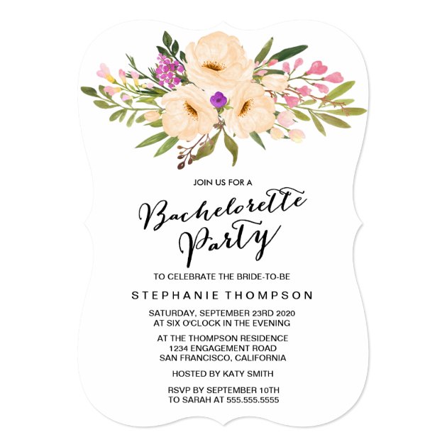 Watercolor Bouquet Anemones Bachelorette Party Invitation