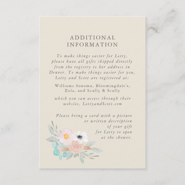Watercolor Bouquet, Bridal Shower information Card (Front)