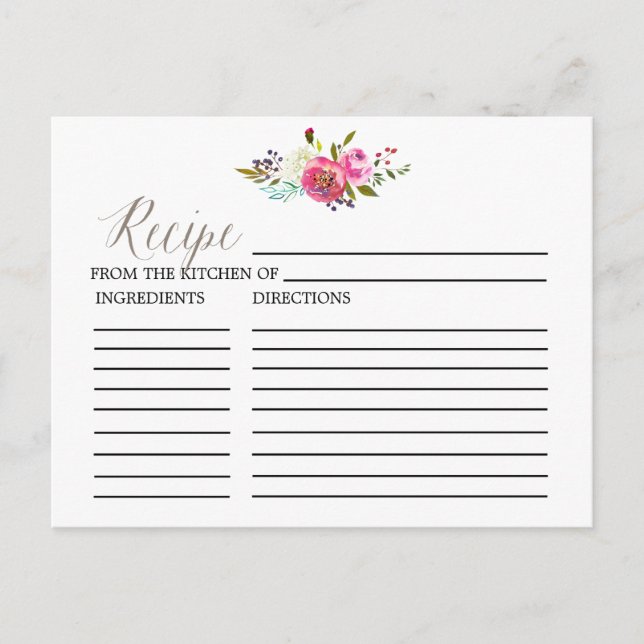 Watercolor Bouquet Bridal Shower Recipe Cards (Front)
