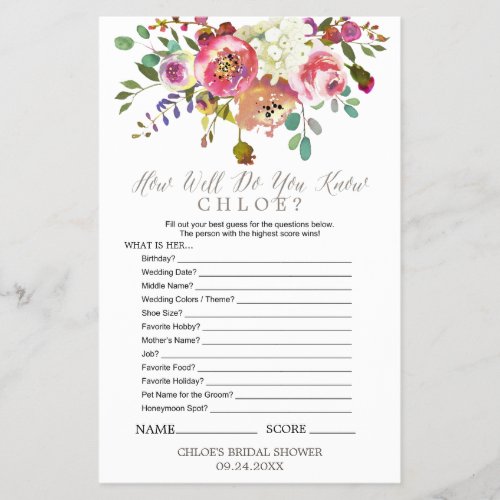 Watercolor Bouquet Do You Know the Bride Game