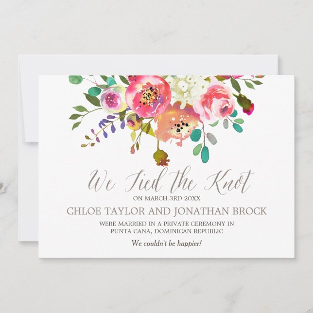 Watercolor Bouquet Elopement Announcement Cards (Front)
