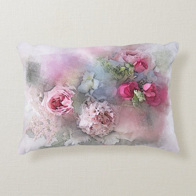 Watercolor Bouquet Floral Roses Flowers Template Accent Pillow (Front)