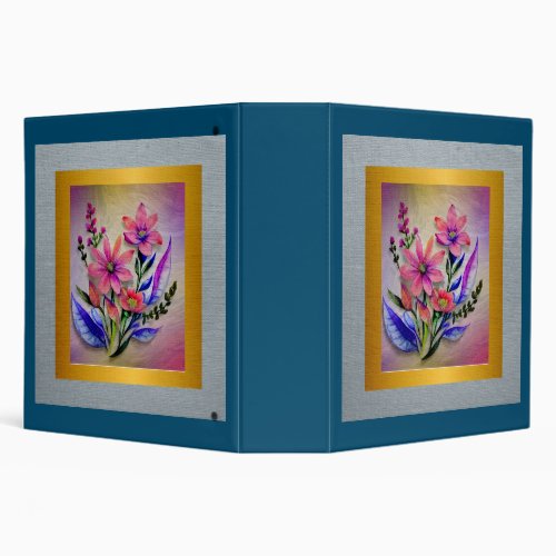 Watercolor Bouquet Flowers Colorful Background 3 Ring Binder