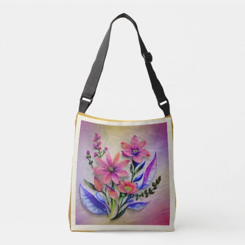 Watercolor Bouquet Flowers Colorful Background    Crossbody Bag