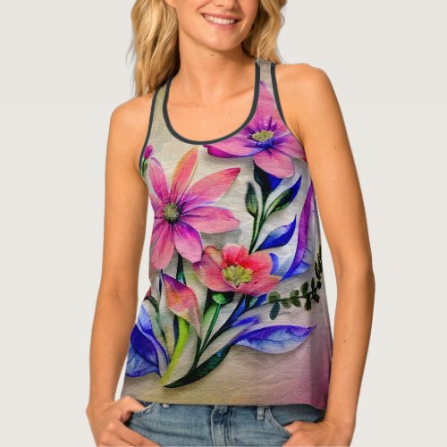 Watercolor Bouquet Flowers Colorful Background Tank Top