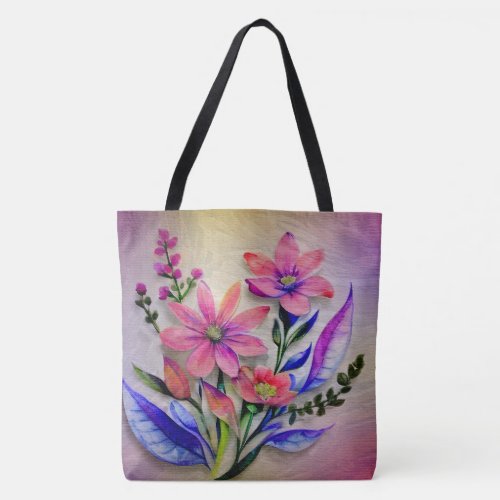 Watercolor Bouquet Flowers Colorful Background    Tote Bag