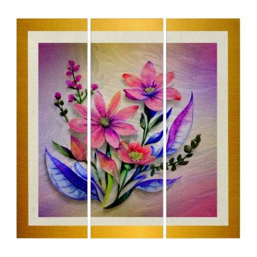 Watercolor Bouquet Flowers Colorful Background Triptych