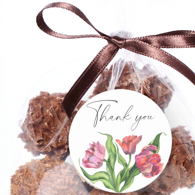 Watercolor bouquet flowers Thank You Card Classic Round Sticker (Creator Uploaded)