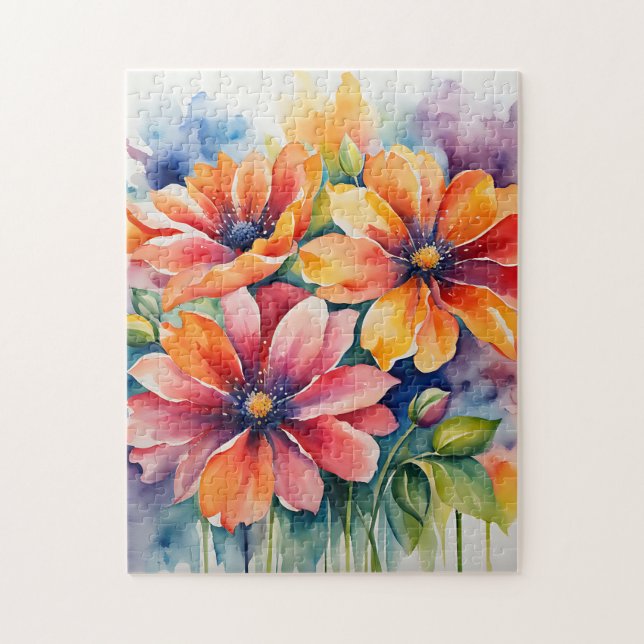 Watercolor Bouquet Flowers Vibrant Jigsaw Puzzle (Vertical)
