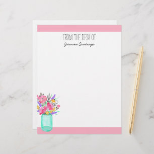 Watercolor Bouquet Mason Jar Flowers Personalized Letterhead