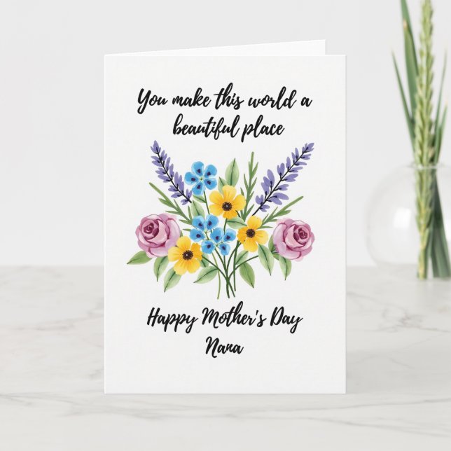 Watercolor Bouquet Mothers Day Card (Front)