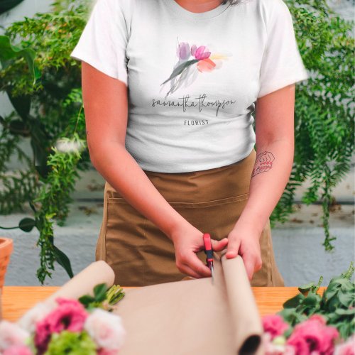 Watercolor Bouquet Motif Name Florist Uniform  T_Shirt