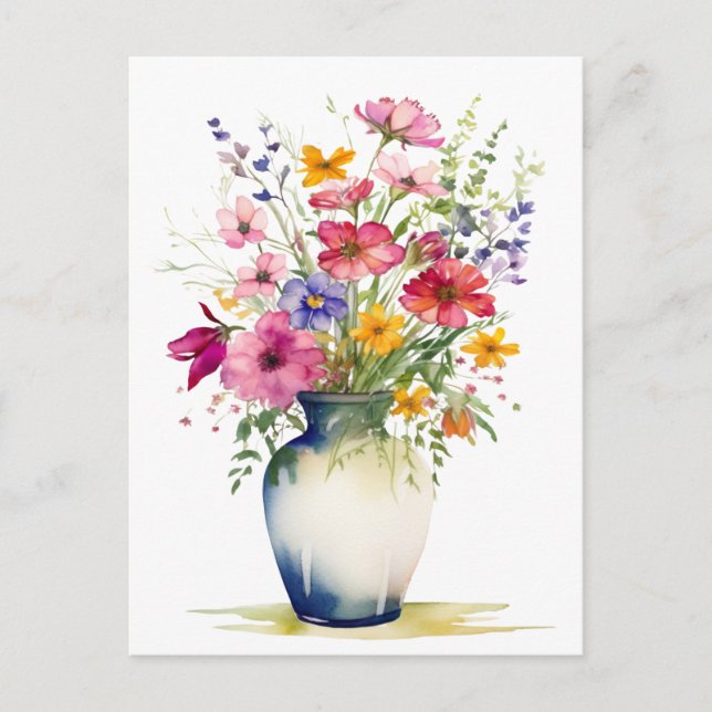 Watercolor Bouquet Of Flowers Postcard (Front)