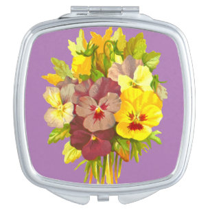 Watercolor Bouquet of Pansies Floral Compact Mirror