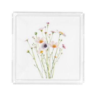 Watercolor bouquet of wildflowers acrylic tray