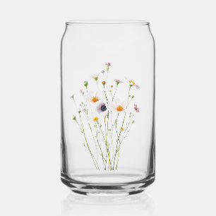 Watercolor bouquet of wildflowers can glass