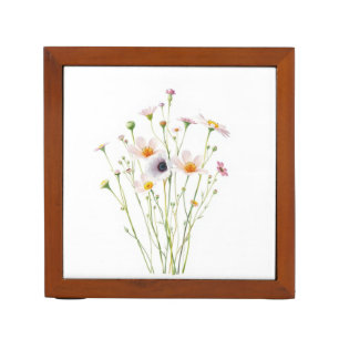 Watercolor bouquet of wildflowers desk organizer